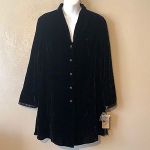 Nurture 12 black velour jacket, satin buttons and trim on 3/4 inch sleeves
